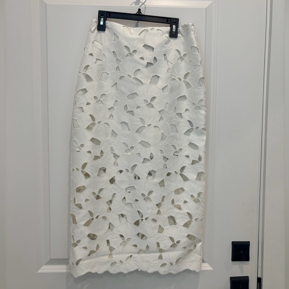 H&M Limited Edition white eyelet embroidery satin midi skirt - Picture 1 of 4